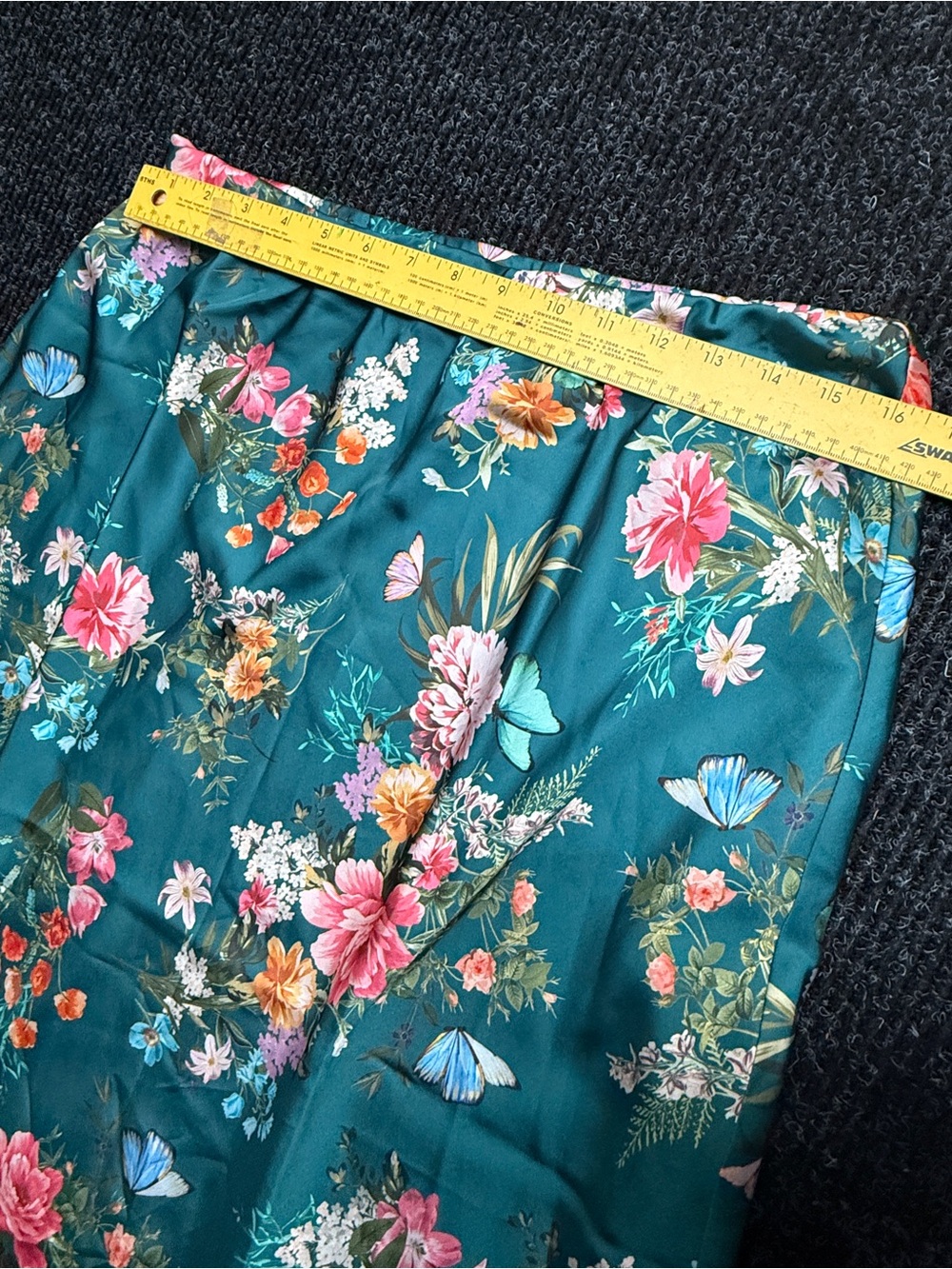 Vince Camuto Floral A-Line Midi Skirt M Teal Blue Silky Feel - Picture 5 of 5